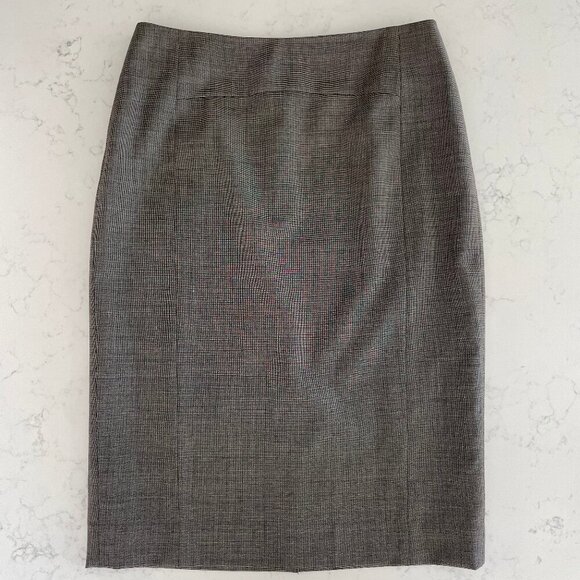 Classiques Entier Lined 100% Virgin Wool Check Print Pencil Skirt Grey+Tan Sz 8 - Picture 1 of 8